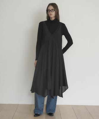Mosyupamosyu See-Through Flare Layered Dress [Black]