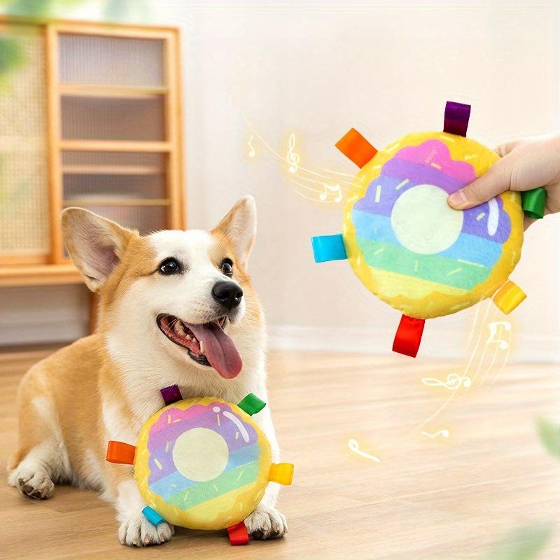 1pc Plush Squeaky Pet Toy Interactive Dog Chew Toy Pet Plush Frisbee Durable Squeak Toy for Puppies and Dogs Pet Products
