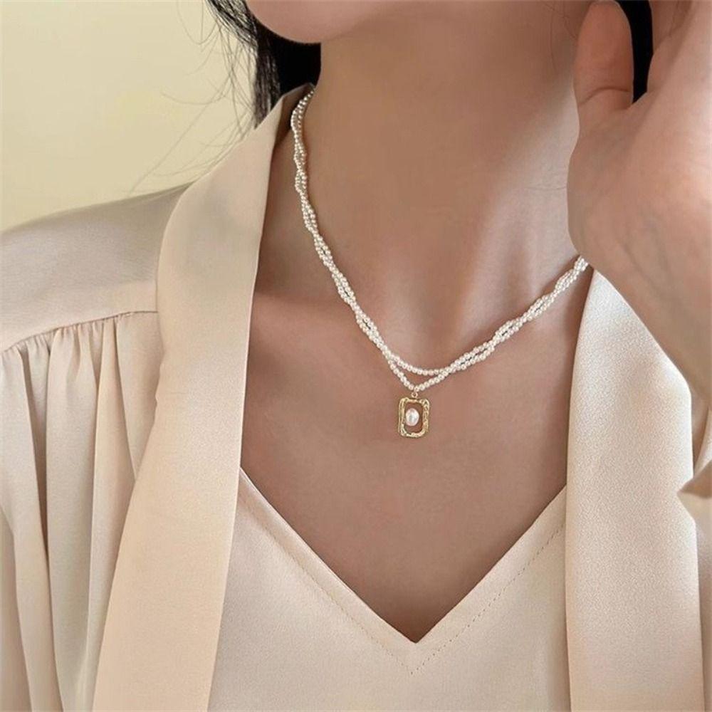 Imitation Pearl Clavicle Chain Double Layer Pearl Choker Necklace  For Women Jewelry Girl Gift