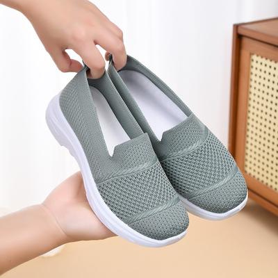 Mode Dames Ademende Gebreide Sleehak Loafers Lente Zomer Instappers Anti-Slip Zachte Zool Wandelen Sportschoenen