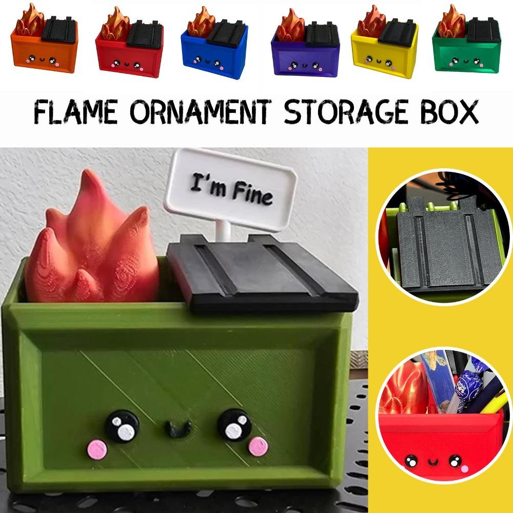 New Desk Decoration 3D Printed Dumpster Plastic Gift Dumpster Fire Ornament Fire Desk Figurine Bedside Shelf