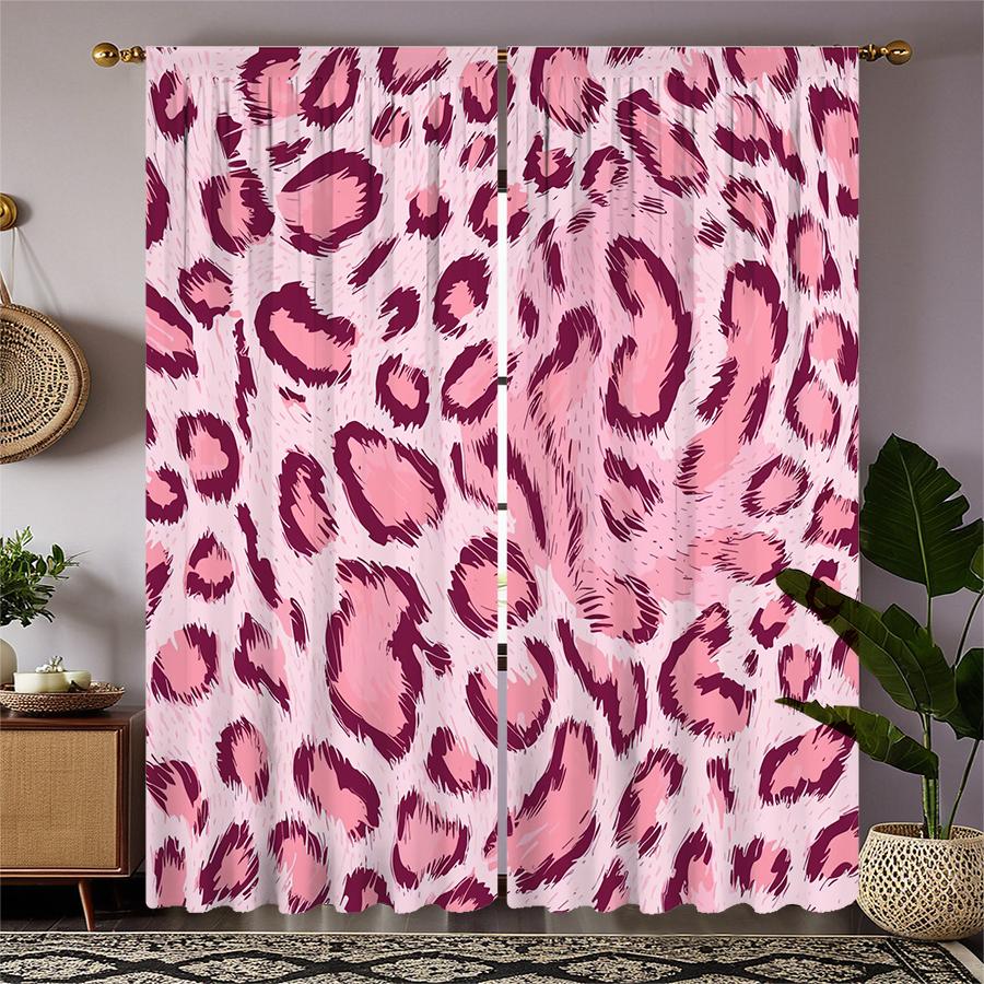 Pink Animal Hair Printed Curtains Pole Bag Bedroom Living Room Daily Home Decoration Curtain Polyester Ideal For