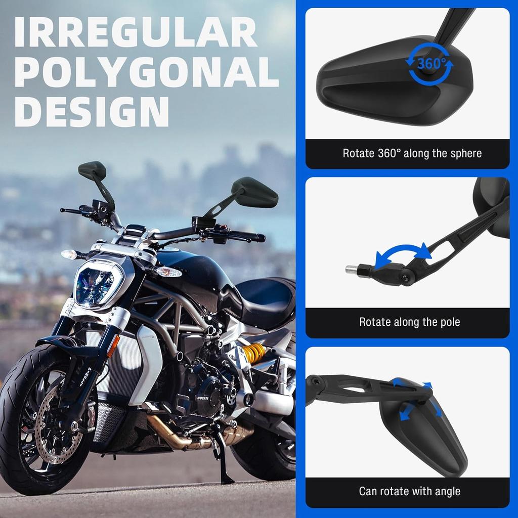 DREAMIZER Universal Motorcycle Mirrors Black M8 M10 Motorcycle Rear View Mirror w/Handlebar Mount Compatible with Honda CB250R CB1000R CBR650R Yamaha