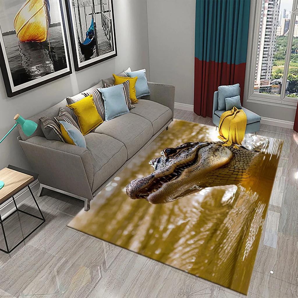 3D Crocodile Carpet Ferocious Wild Animal Rug for Living Room Bedroom Decor Carpet Kids Room Play Floor Mat Child Game Area Rug