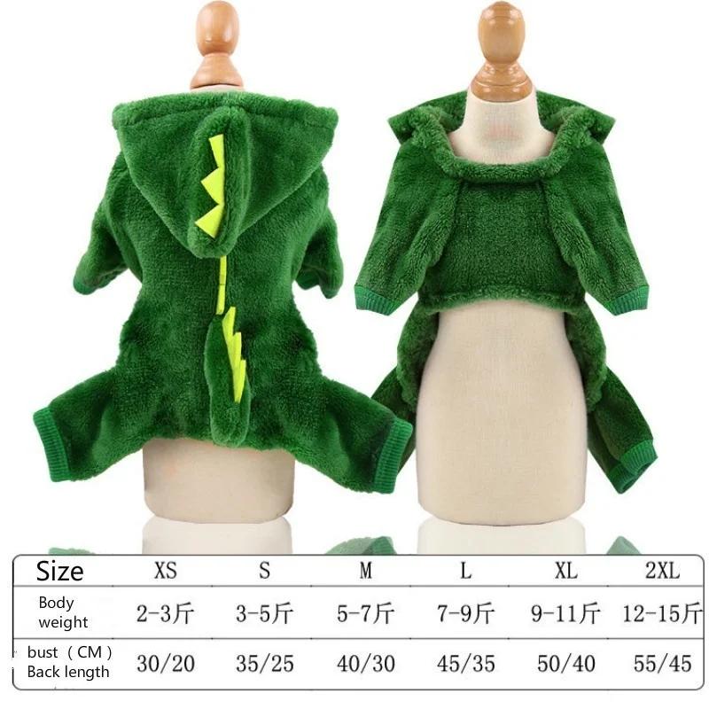 Pet Dog Clothes Small and Medium-Sized Dogs with Velvet Dinosaur Pet Clothes, Thick Warm Four-Leg Dog Clothes Cat Clothes
