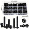 500-piece/10.9 Grade Black Hex Pan Head Screw and Nut Set, Black Round Cup High Strength Screws M3 M4 M5 Hex Pan Head Screws
