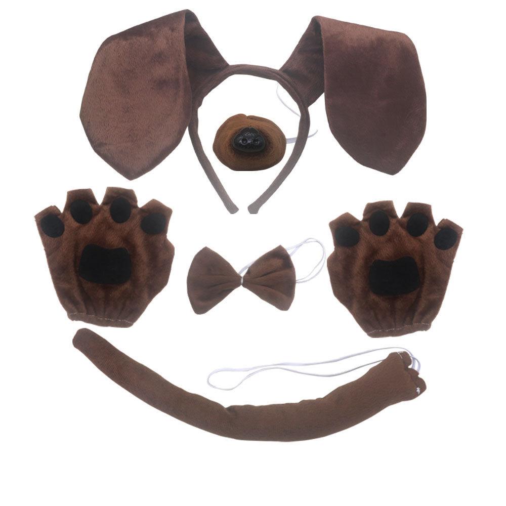 Hondenkostuum Set met Hoofdband Neus Stropdas Staart Handschoenen