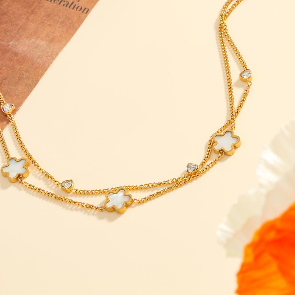 Love Inlaid Zirconia Four-leaf Clover Decorative Pendant Women's Fashion Exquisite Style Anklet Suitable for Daily Party Wear