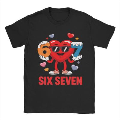 Camisetas Divertidas Seis Siete San Valentín Meme Corazón Unisex Cuello Redondo Camisetas de Algodón Puro Manga Corta Camiseta Regalo de Cumpleaños Ropa