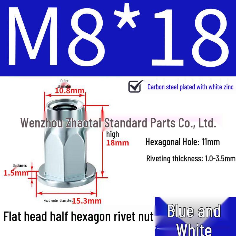 Galvanized Semi-Hex Flat Head Rivet Nut