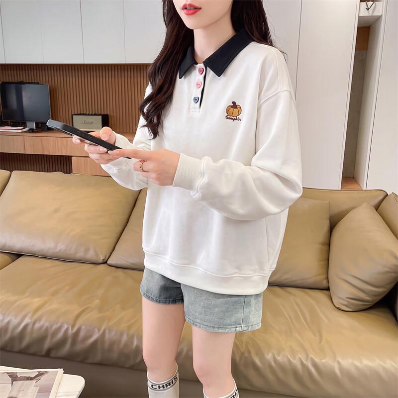 ZOSOUL Korean-Style Color-Block Polo Collar Sweatshirt