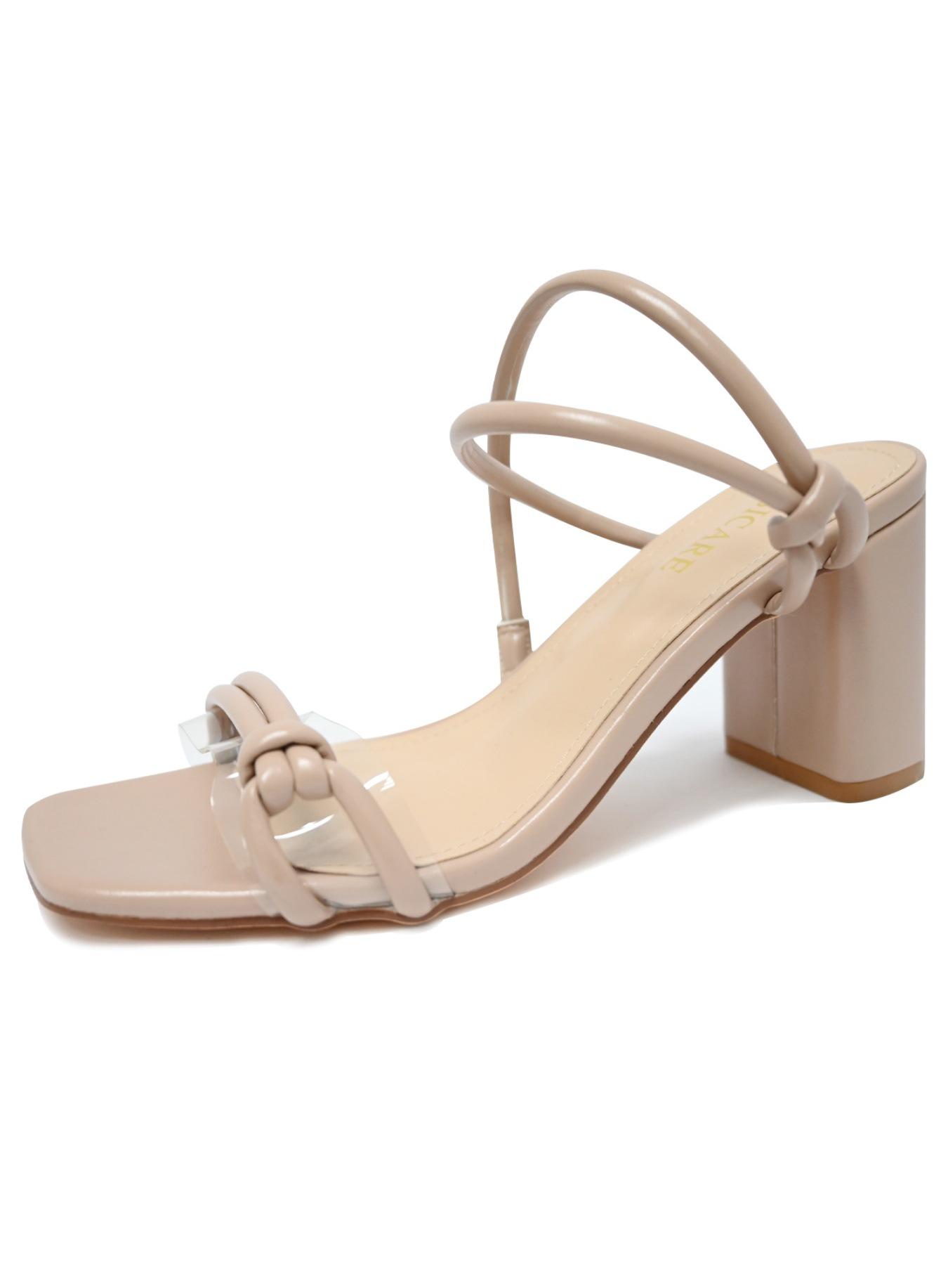 Summer Square Toe Chunky Heel Sandals with Thin Straps - Women s Open Toe European American Style 10 абрикосовый