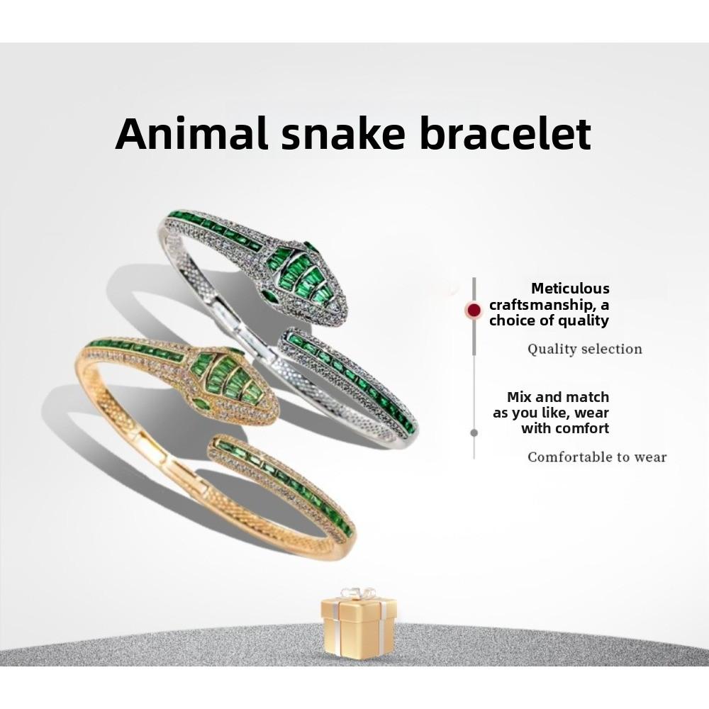 Animal Diamond-set Green Snake Open Bracelet, Simple Personality, Micro Zircon Hand Jewelry, Green Ghost
