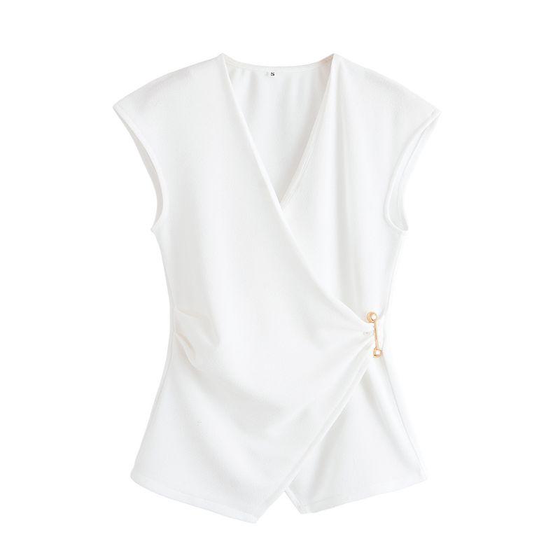 Kaslead New Women clothes Western Style Pin Texture Sleeveless Top Trousers 3644177 3644178