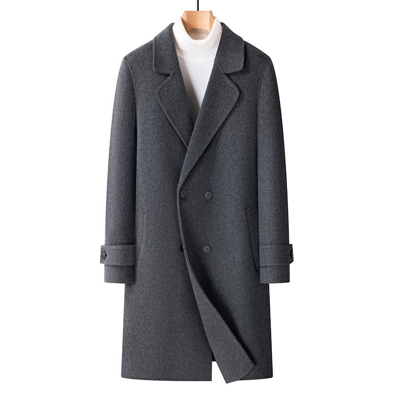 

Осенне-зимнее длинное мужское свободное двубортное шерстяное пальто для молодежи и людей среднего возраста, утепленное ветровка 3XL