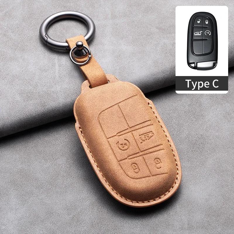 Leather Car Key Case Cover Keychain For Jeep Wrangler Commander Compass Patriot Renegade Cherokee Grand Cherokee Keyring