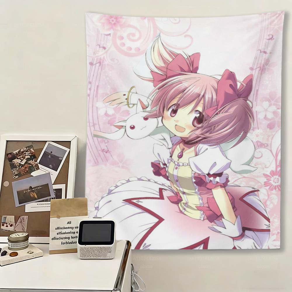 

Kawaii Pink Cat Ear Anime Girl Tapestry Cute Lolita Style Wall Hanging Polyester Fabric Bedroom Living Room Decor 74x94cm(29x37in)