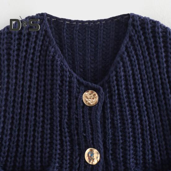 Women Sweater Vest V-neck Sleeveless Button Down Cardigan with Pockets Solid Color Loose Fit Crochet Knit Tops