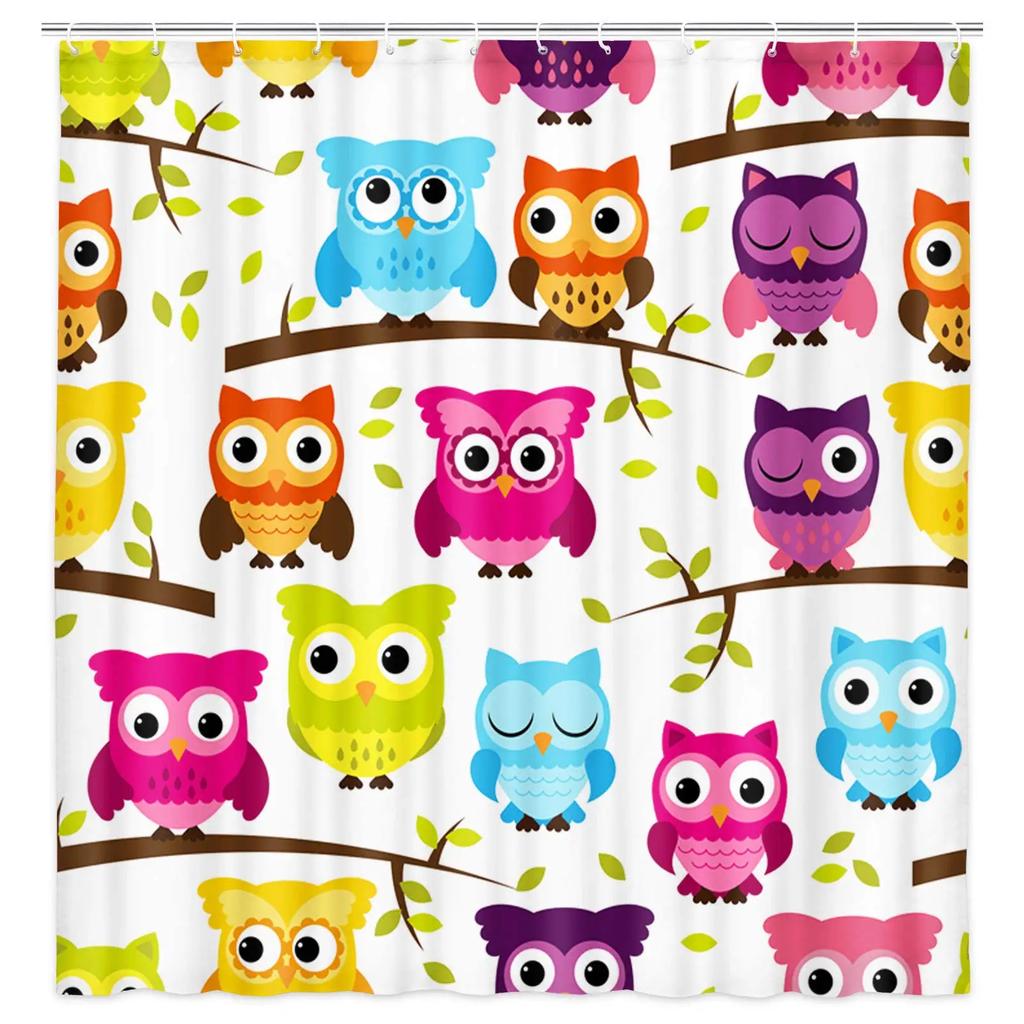 Rideau de douche Hibou Lunaire Forêt Enchantée Oiseau Fleur Papillon Fantaisie Fée Arbre Lanternes Ciel Nocturne Décoration Salle de Bain Ensembles