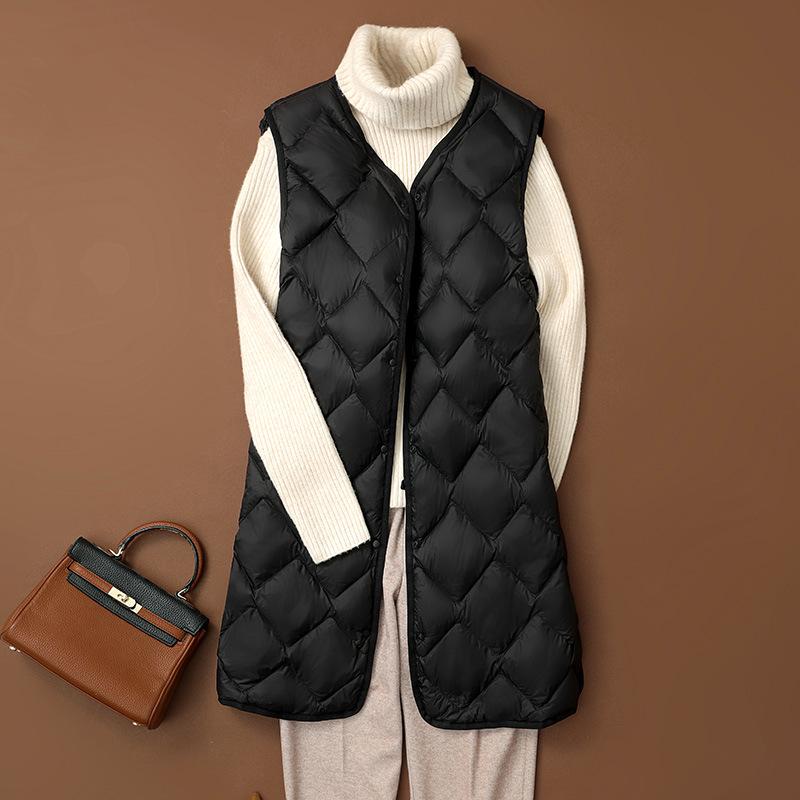 

Women s Plus Size Lightweight Quilted Down Vest - Mid-Length, 2025 Autumn/Winter Collection XL