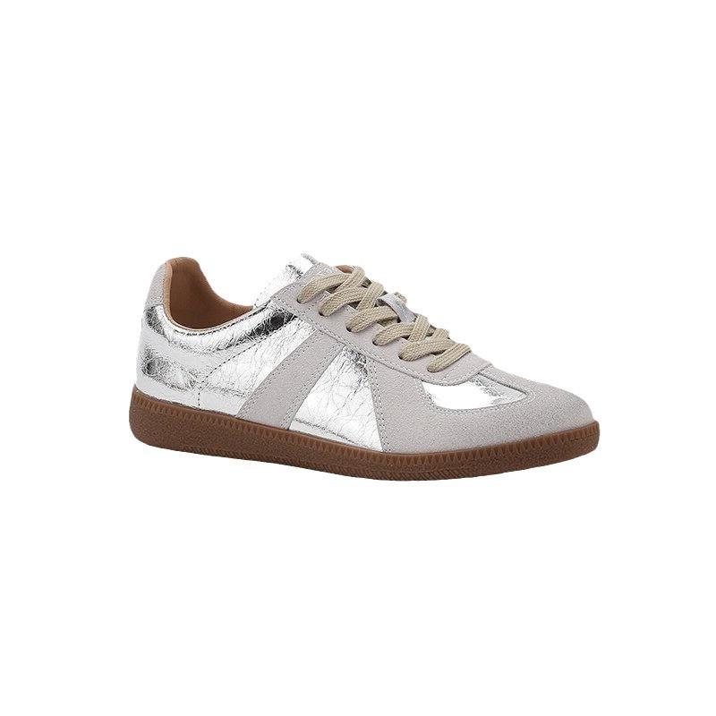Silver German training shoes women's 2025 new retro leather sports and leisure board shoes versatile flat white shoes women