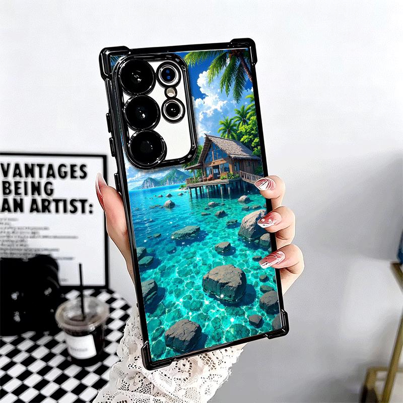 Summer Beach Sea Palm Tree Vacation Plating Phone Case For Samsung Galaxy S24 S25 FE S26 Edge S23 Ultra S22 S21 Plus S20 Anti-Fa