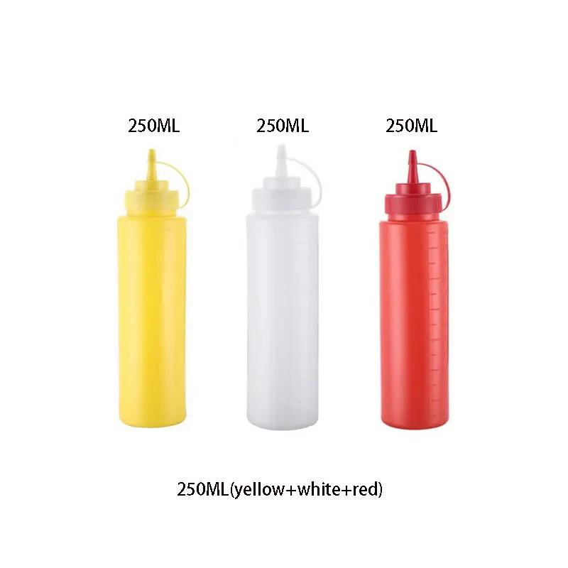 Sauce Squeeze Bottles 250/360/450/650/800ML Ketchup Bbq Salad Mustard Mayo Syrup Condiment Squirt Bottle Kitchen Gadget