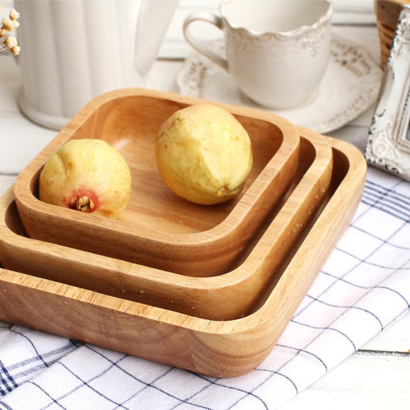 Farfurie Pătrată din Lemn Masiv, Fabricată Manual: Bol de Fructe Durabil, Farfurie pentru Gustări, Farfurie Principală și Bol de Salată - Design Îngroșat pentru Utilizare Versatilă.