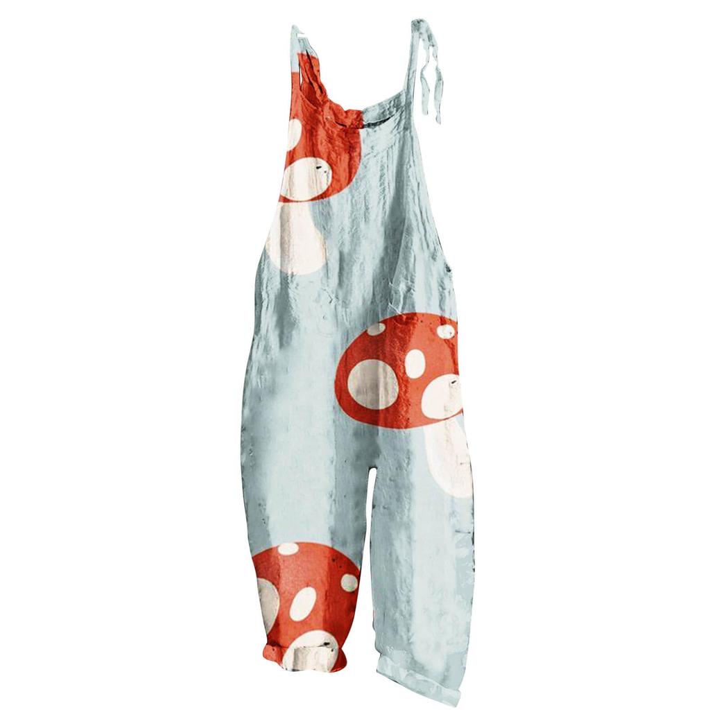 Women's Fashion Sweet Little Fresh Printed Vintage Casual Strappy Jumpsuit