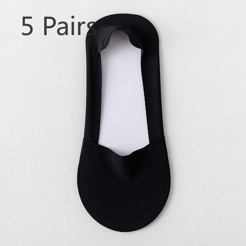 5 Perechi de Șosete Invizibile de Vară Subțiri cu Talpă de Bumbac, Mătase de Gheață Răcoroasă, cu Gură Joasă