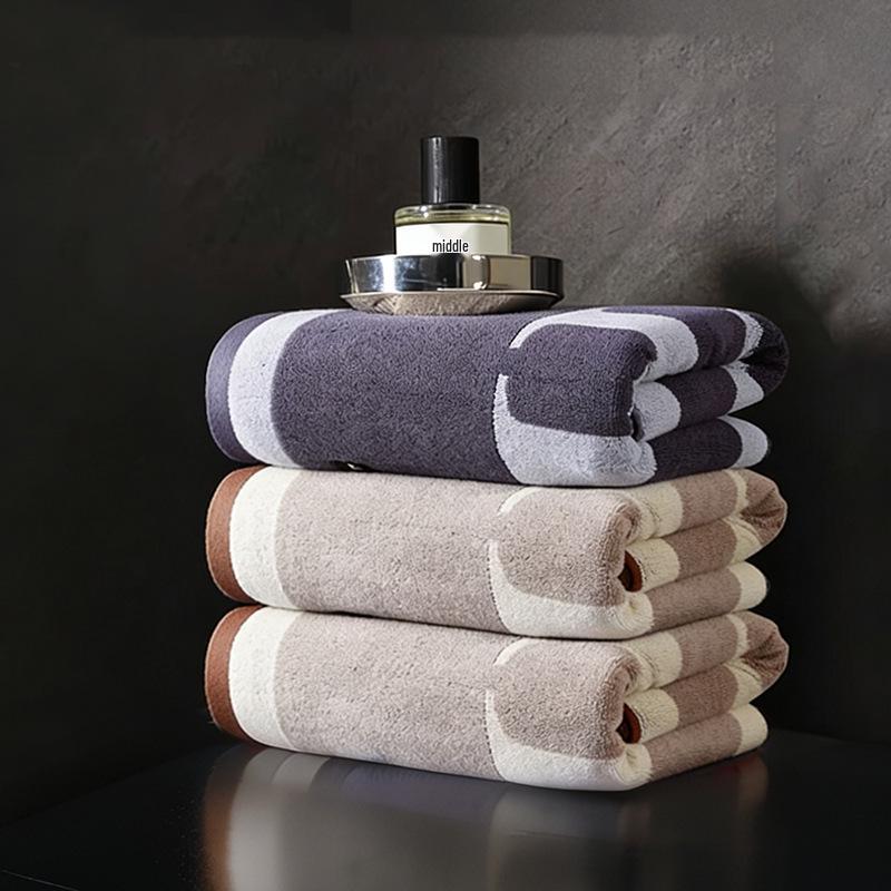 Men's Pure Cotton Large Jacquard Bath Towel - Custom Embroidery Available