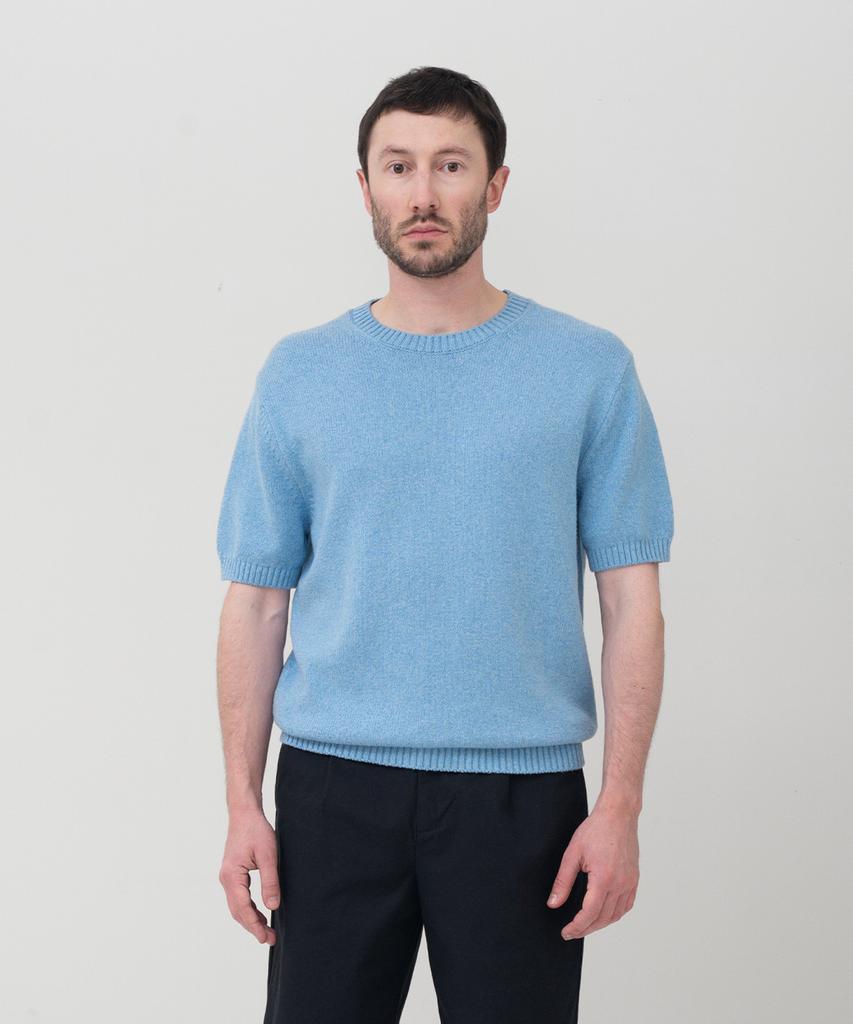 MANNERGRAM Upw Washable Cotton Round Short Sleeve Knit Cameo Blue