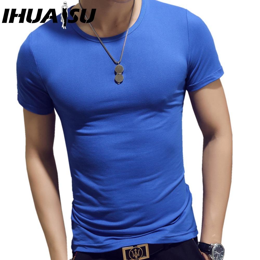 Модная повседневная мужская одежда IHUASU однотонные топы и футболки с принтом с круглым вырезом M синий 759₽