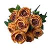 9 Heads Rose Artificial Flowers Multicolor Green Leaves Simulation Flower Rose Silk Petals Scene Landscaping Faux Rose Flower