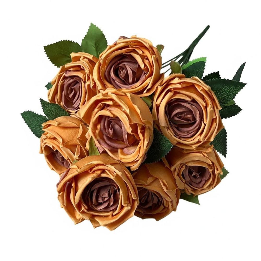 9 Heads Rose Artificial Flowers Multicolor Green Leaves Simulation Flower Rose Silk Petals Scene Landscaping Faux Rose Flower