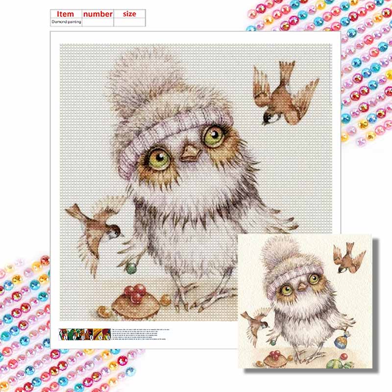 New Arrival 5D DIY Full Circle Diamond Painting "Cute Owl" Embroidery Cross Stitch Home Decor Gift