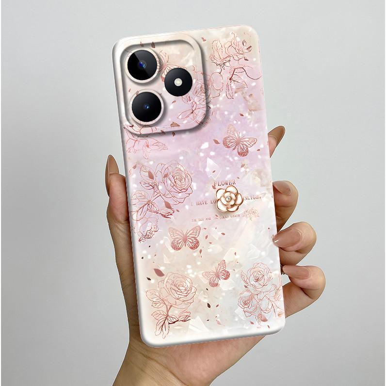 For Realme C51 C53 Case RMX3830 RMX3760 Shell Pretty Flower Full Back Cover for RealmeC51 C53 C61 C63 C 51 S Soft Silicone Funda
