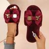 Women'S Elegant Pink Satin Bow Bear Decorative Plush Home Slippers - Stylish, Comfortable, and Stylish Flat Sandals for Indoor and Outdoor Use