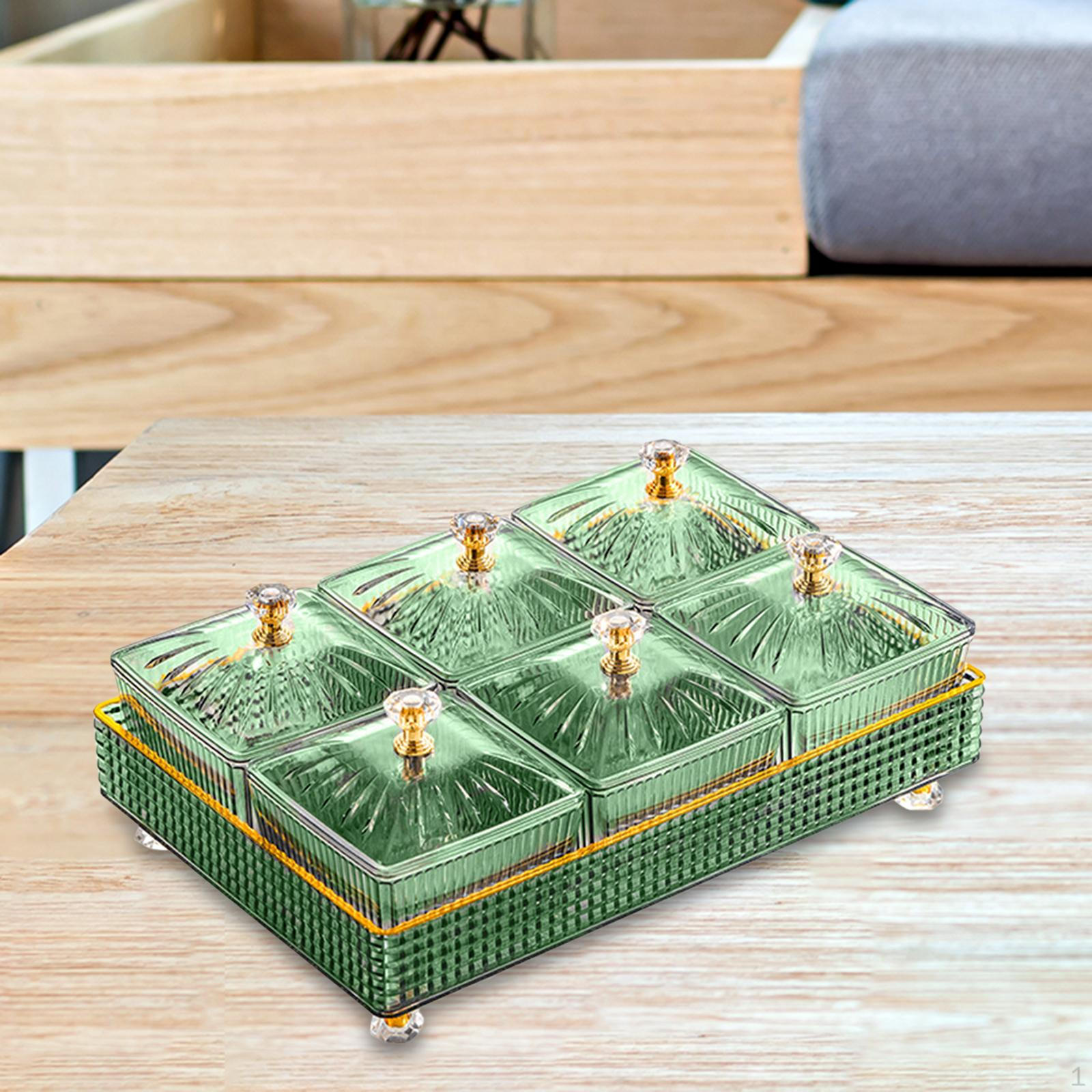 

Елегантний піднос для подачі фруктів із кришкою - стильне блюдо для свіжих продуктів і ласощів Green 6 Grids