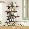 Wooden Corner Shelf with Iron Frame for Living Room, Kitchen, or Bathroom - Ideal for Books, Toys, and Storage.