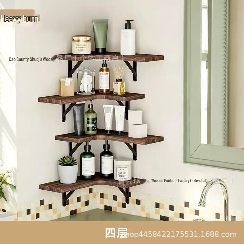 Wooden Corner Shelf with Iron Frame for Living Room, Kitchen, or Bathroom - Ideal for Books, Toys, and Storage.
