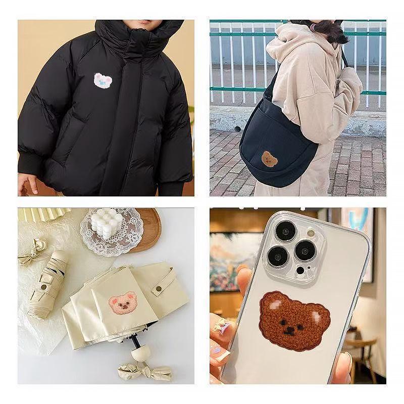 Adhesive Cartoon Bear Head Embroidery Patch - No-Sew, DIY Decorative Sticker for Clothing