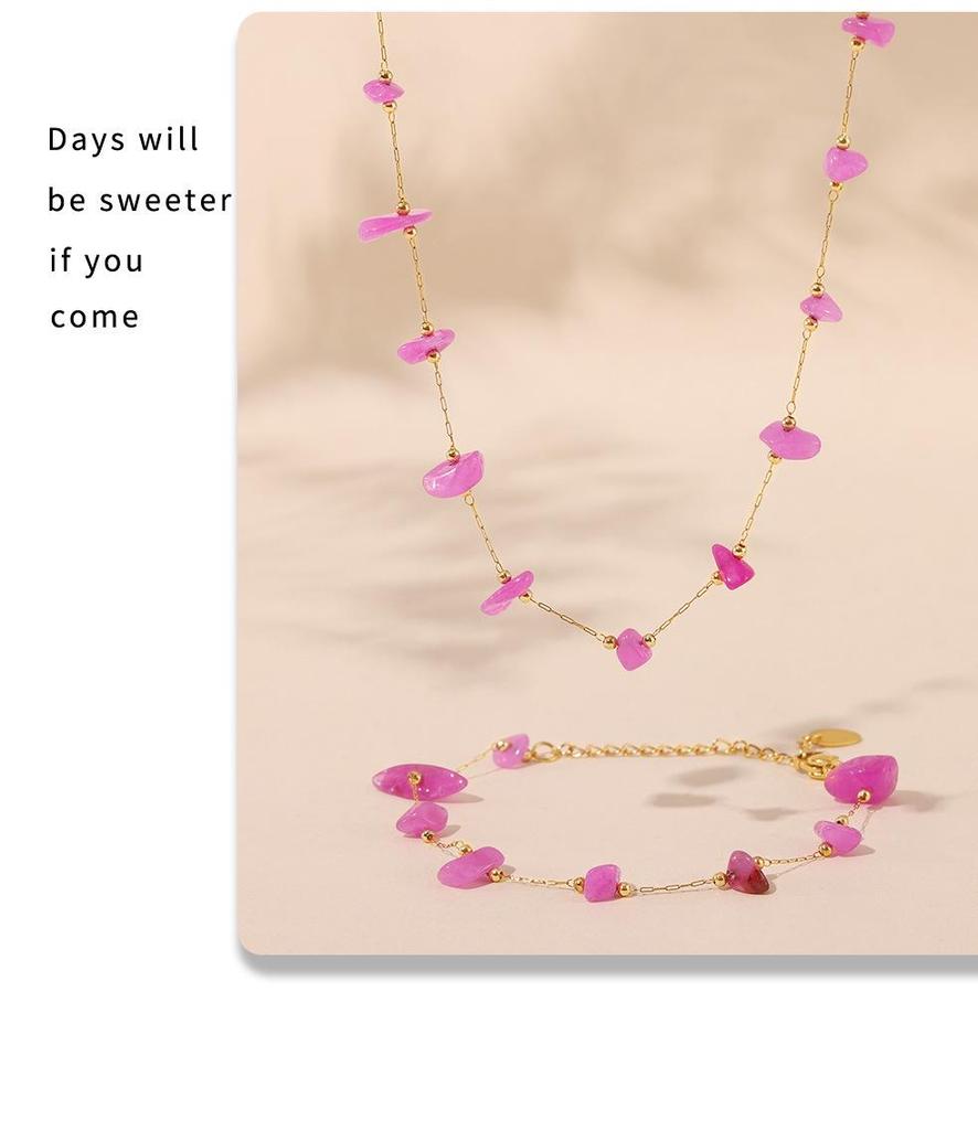 Bohemian Pink Natural Stone Choker & Bracelet Set for Women