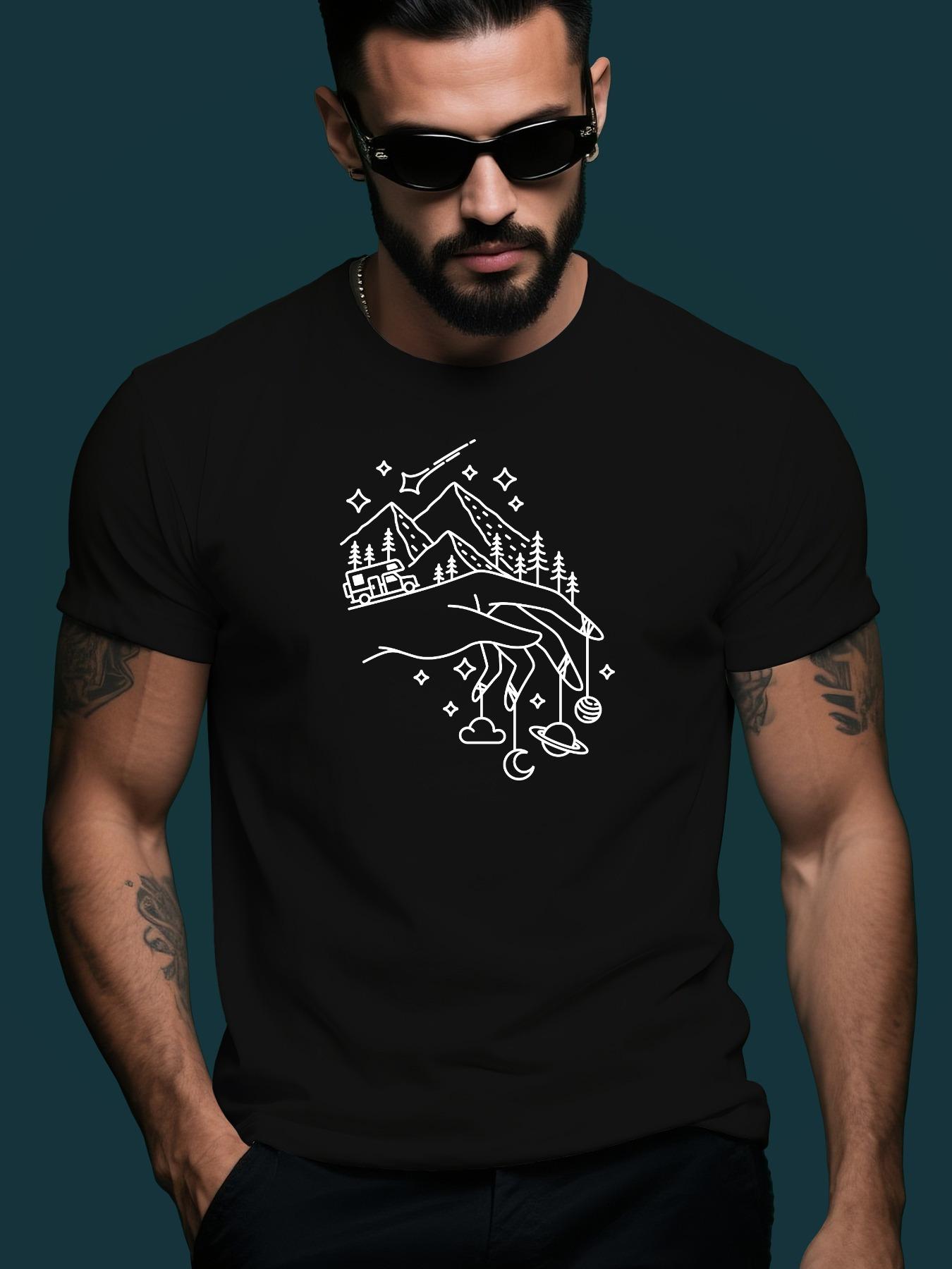 Black White Line Art Tshirt - Minimalist Mountain Hiker H... XXXXL