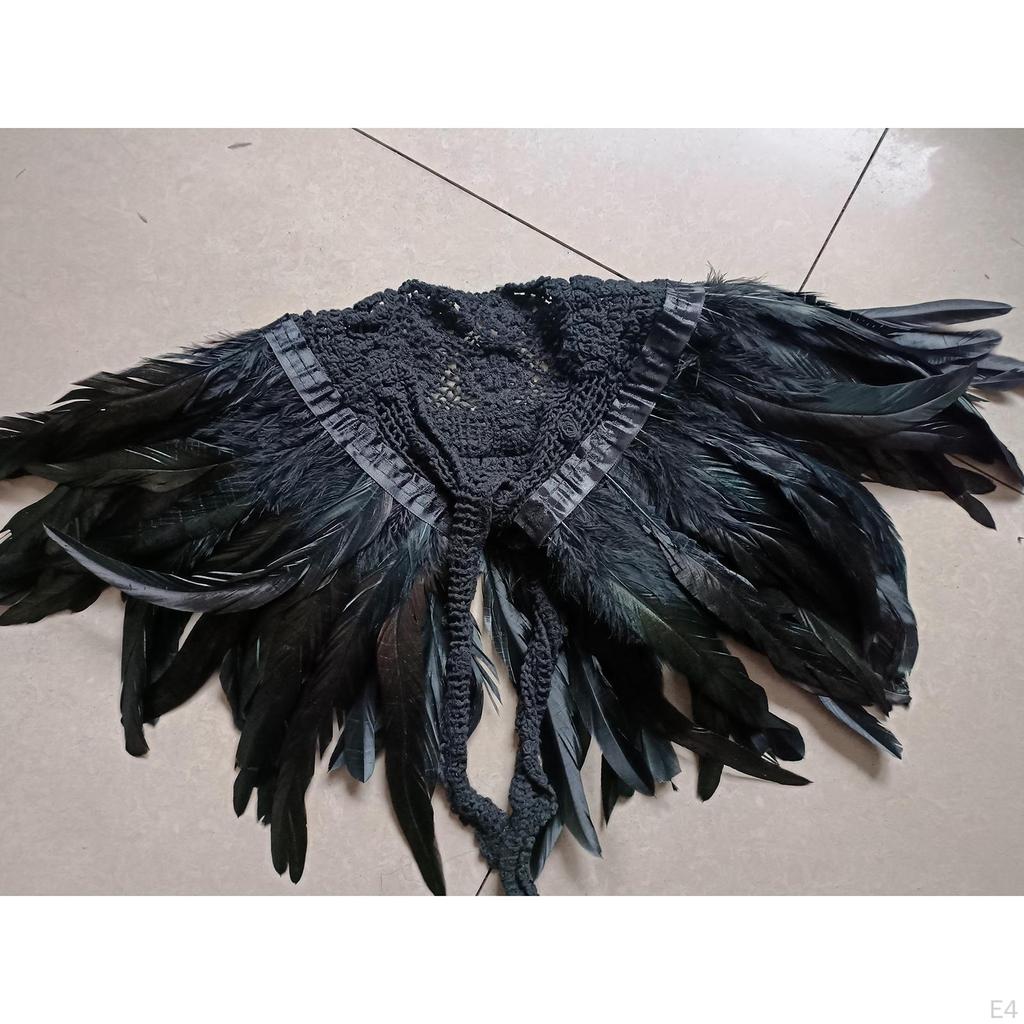 Feather Cape Plume Gothic Scarves Accs Witch Shoulder Black Swan for Halloween Cosplay Party