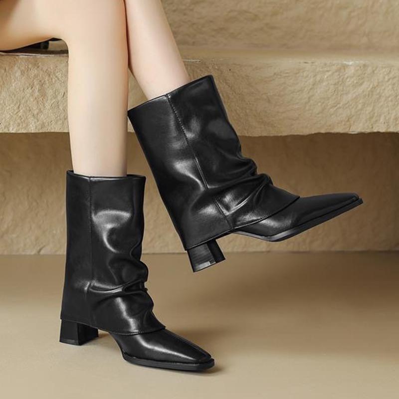 

Модные женские ботильоны на высоком каблуке с квадратным носком, сексуальная дизайнерская обувь, зимние женские 2025, дизайнерские массивные туфли-лодочки, готические новые ботинки челси для женщин 40 чёрный