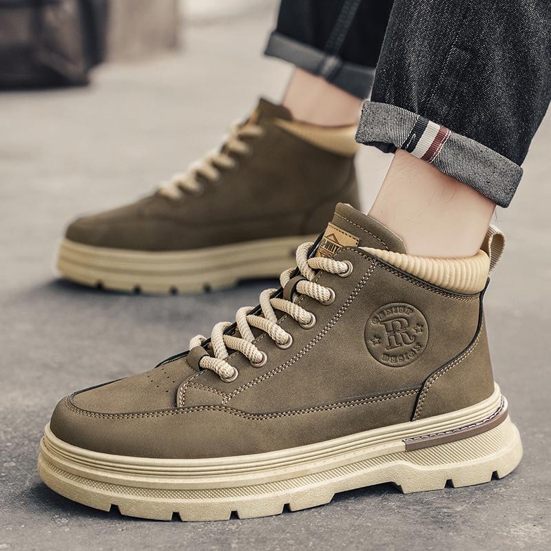 Men Retro Work Shoes Winter Thick Bottom High Top Non Slip Casual Boots Leather Boots Chelsea Desert Waterproof Boots Winter Boots Shoes for Men