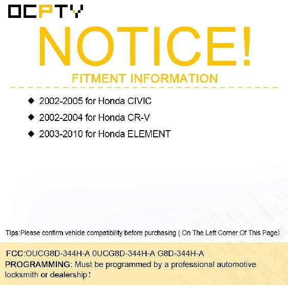OCPTY 2X Flip Key Entry Remote Control Entry Remote Key Fob for 02 03 04 05 06 07 08 09 10 for Honda for Civic for CR-V for Element OUCG8D-344H-A