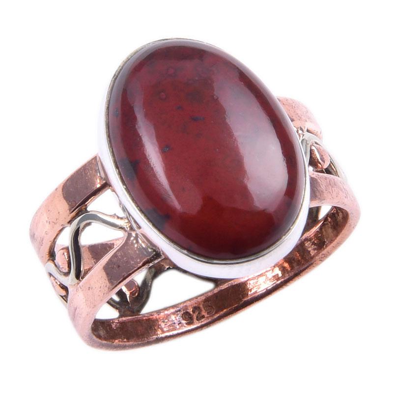 Natural Red Jasper Gemstone Handmade 925 Sterling Silver Two Tone Ring S.6 Z5t97