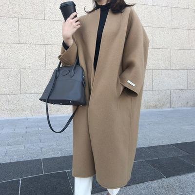 Women's Cardigan Solid Color Long Sleeved Thick Woolen Jacket Overcoat